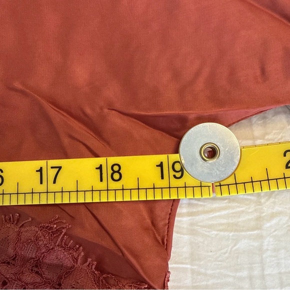 Anthropologie Moulinette Soeurs Satin Viscose Blouse Lace Orange Rust Medium - Picture 10 of 11